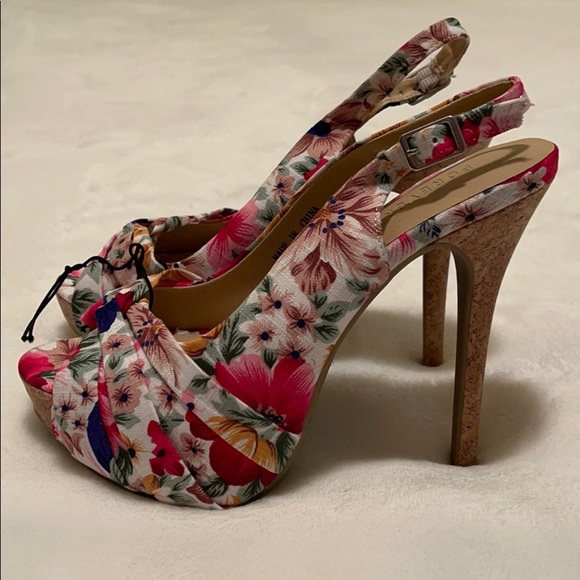 F21 floral peep toe cork heels size 6 NWT - Picture 3 of 9
